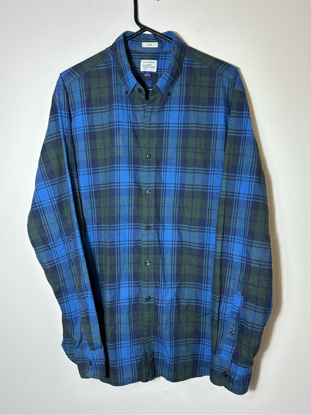Men’s J Crew Slim Button Down Blue/Green 100% Cotton Sz L